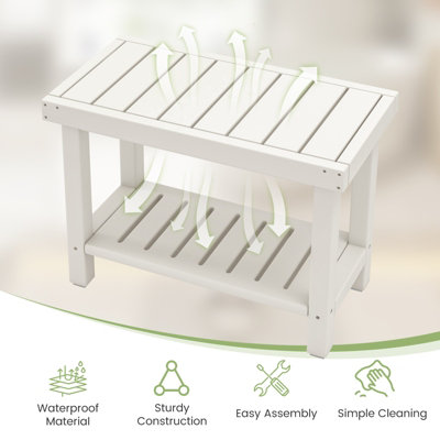 Costway 2-Tier Shower Bench Waterproof Bathroom Shower Stool w/ Bottom Storage Shelf - 4