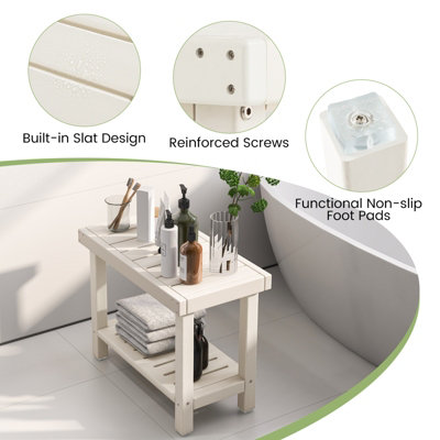 Costway 2-Tier Shower Bench Waterproof Bathroom Shower Stool w/ Bottom Storage Shelf - 5