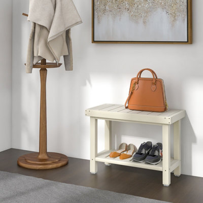 Costway 2-Tier Shower Bench Waterproof Bathroom Shower Stool w/ Bottom Storage Shelf - 9