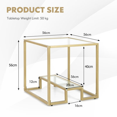 COSTWAY 2-Tier Square Side Table Sofa End Table with Tempered Glass ...