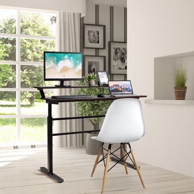 Costway 2-Tier Standing Computer Desk Sit to Stand Workstation Ergonomic Computer Table Brown