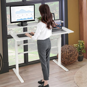 Costway 2-Tier Standing Computer Desk Sit to Stand Workstation Ergonomic Computer Table White