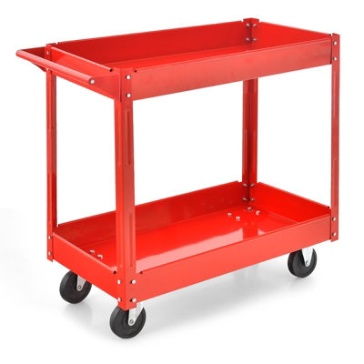 Costway 2-Tier Tool Trolley Utility Cart Heavy Duty Serving Cart W/ 4 Functional Wheels