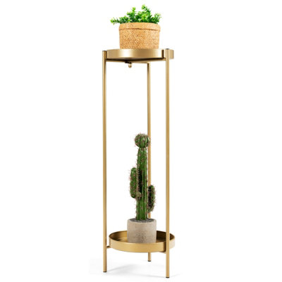 Costway 2 Tier Tray Plant Stand Metal Flower Stand Round Flower Pot Holder Bedside Table