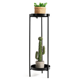 Costway 2 Tier Tray Plant Stand Metal Flower Stand Round Flower Pot Holder Bedside Table