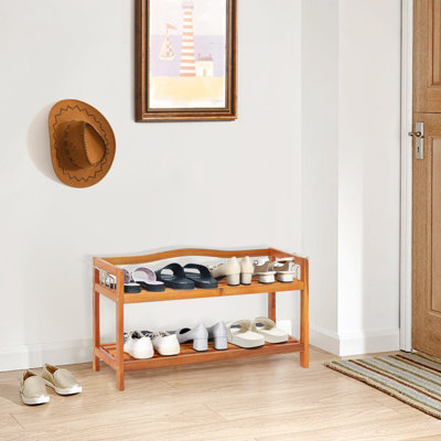 Costway 2-Tier Wood Shoe Rack Solid Shoe Storage Shelf Organizing Unit w/ Side Hooks - 3