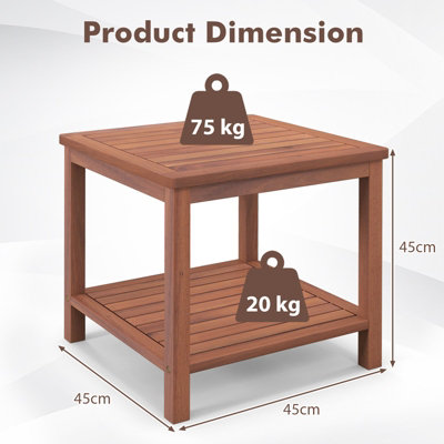 Costway 2-Tier Wooden Coffee Table Outdoor Portable Rectangular Side Table