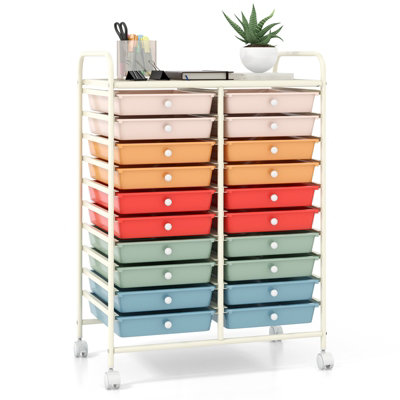 Costway 20 Drawers Storage Trolley Mobile Rolling Utility Cart Home Office Organizer