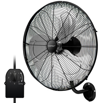 Costway 20 Inch Wall Mount Fan Heavy Duty Metal Wall Fan w/ 3 Fan Speeds