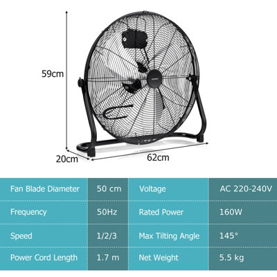 Costway 20" Industrial Drum Fan High-Velocity Direct-Driven Barrel Floor Fan 3 Speed