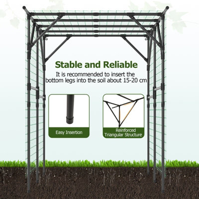COSTWAY 200 x 150 x 197cm Tall Grape Vine Support Large Garden Arch ...