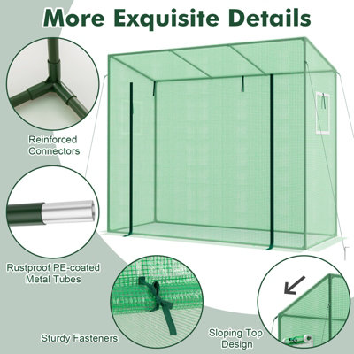 Costway 200 x 77 x 169 cm Mini Greenhouse Outdoor Walk-in Greenhouse w/ PE Cover Garden Warm House - 6