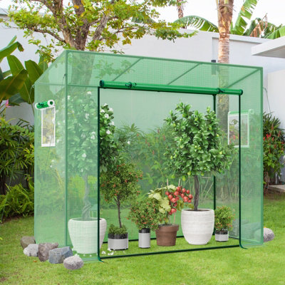 Costway 200 x 77 x 169 cm Mini Greenhouse Outdoor Walk-in Greenhouse w/ PE Cover Garden Warm House - 7
