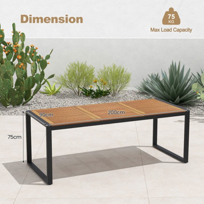 Costway 200 x 90cm Outdoor Dining Table 8-Person Patio Table w/ 5cm Umbrella Hole