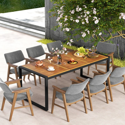 Costway 200 x 90cm Outdoor Dining Table 8-Person Patio Table w/ 5cm Umbrella Hole - 3
