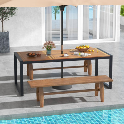 Costway 200 x 90cm Outdoor Dining Table 8-Person Patio Table w/ 5cm Umbrella Hole - 4