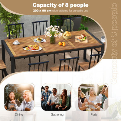 Costway 200 x 90cm Outdoor Dining Table 8-Person Patio Table w/ 5cm Umbrella Hole - 5