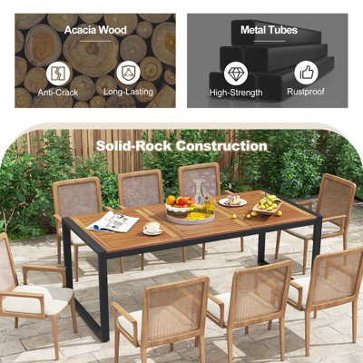 Costway 200 x 90cm Outdoor Dining Table 8-Person Patio Table w/ 5cm Umbrella Hole - 6