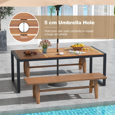 Costway 200 x 90cm Outdoor Dining Table 8-Person Patio Table w/ 5cm Umbrella Hole - 8