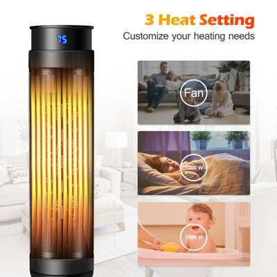 Costway 2000W Electric Tower Fan Heater Oscillating Ceramic PTC W/ Digital Timer & Remote - 4