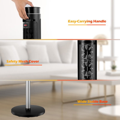Costway 2000W Electric Tower Fan Heater Oscillating Ceramic PTC W/ Digital Timer & Remote - 8
