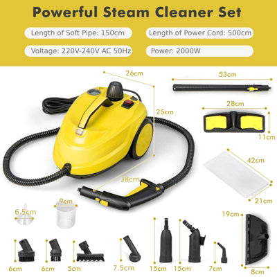 Costway 2000W Rolling Steam Mop Hand Held Cleaner Steamer Floor Carpet Wash Window