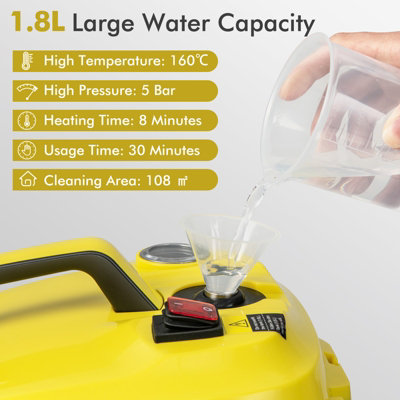 Costway 2000W Rolling Steam Mop Hand Held Cleaner Steamer Floor Carpet Wash Window - 3