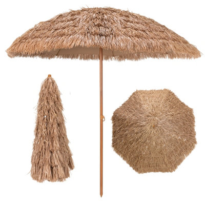 Costway 205cm Thatched Tiki Patio Umbrella Hawaiian Hula Beach Umbrella W/ 8 Ribs