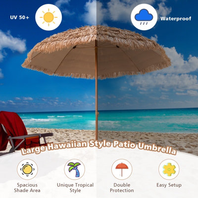 Costway 205cm Thatched Tiki Patio Umbrella Hawaiian Hula Beach Umbrella W/ 8 Ribs - 6