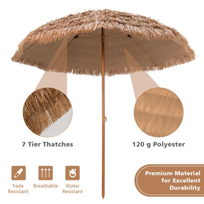Costway 205cm Thatched Tiki Patio Umbrella Hawaiian Hula Beach Umbrella W/ 8 Ribs - 8