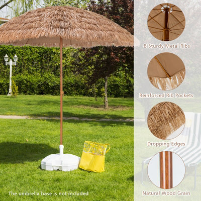 Costway 205cm Thatched Tiki Patio Umbrella Hawaiian Hula Beach Umbrella W/ 8 Ribs - 9