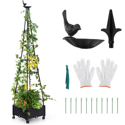 Costway 206 cm Garden Obelisk Trellis Tall Plant Support w/ Wheels Outdoor Tomato Cage