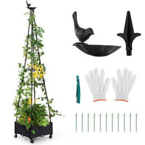 Costway 206 cm Garden Obelisk Trellis Tall Plant Support w/ Wheels Outdoor Tomato Cage