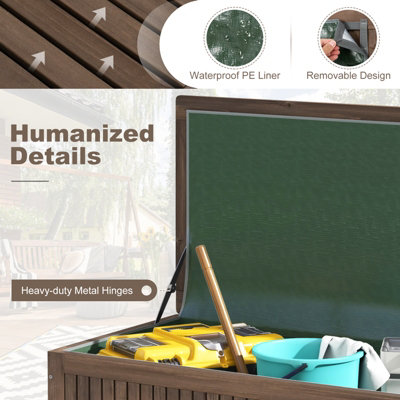 Costway 207 L Wood Deck Box Outdoor Storage Box w/ Wheels Patio Storage Bench - 6