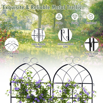 Costway 220 x 50cm Metal Garden Trellis Climbing Plants 2 Pack Fence Trellis Panels - 7