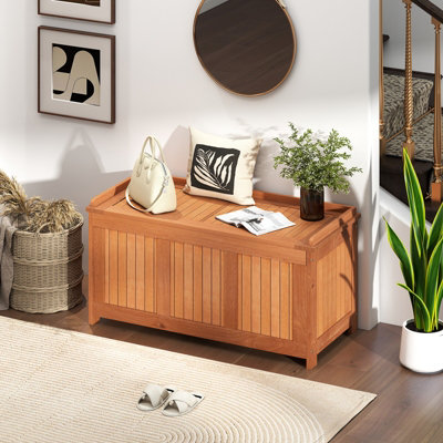 COSTWAY 220L Outdoor Wood Deck Box Patio Storage Bench w/ Flip Top