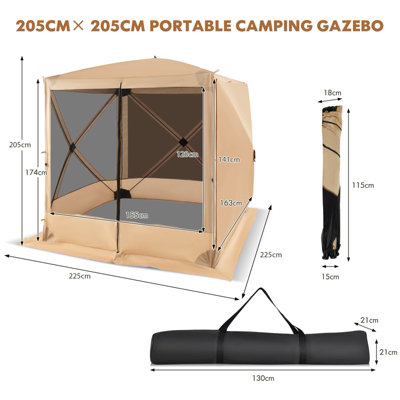 Costway 225 cm x 225 cm 4-Panel Pop up Camping Gazebo Instant Setup Screen House Gazebo Tent with 2 Sunshade Cloths - 3
