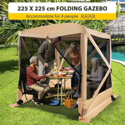 Costway 225 cm x 225 cm 4-Panel Pop up Camping Gazebo Instant Setup Screen House Gazebo Tent with 2 Sunshade Cloths - 4