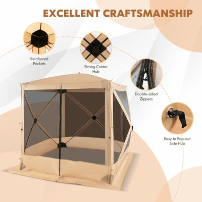Costway 225 cm x 225 cm 4-Panel Pop up Camping Gazebo Instant Setup Screen House Gazebo Tent with 2 Sunshade Cloths - 5
