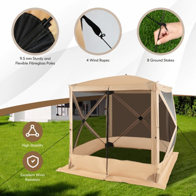 Costway 225 cm x 225 cm 4-Panel Pop up Camping Gazebo Instant Setup Screen House Gazebo Tent with 2 Sunshade Cloths - 7