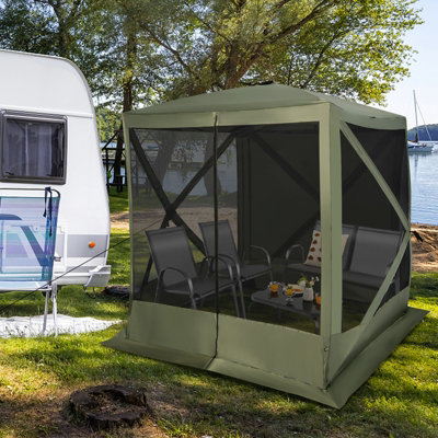 Costway 225 cm x 225 cm 4-Panel Pop up Camping Gazebo Instant Setup Screen House Gazebo Tent with 2 Sunshade Cloths