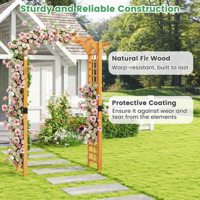 COSTWAY 229 cm Garden Arch Wooden Arbor Outdoor Wood Trellis