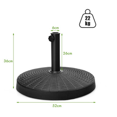 Costway 22kg Round Patio Umbrella Base Outdoor Resin Umbrella Stand W/ Rattan Design