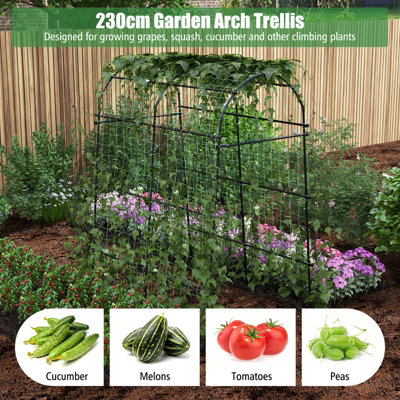 Costway 230CM Metal Garden Arch Heavy Duty Arbor Climbing Trellis Pergola Decoration - 3