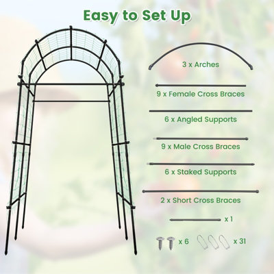 Costway 230CM Metal Garden Arch Heavy Duty Arbor Climbing Trellis Pergola Decoration - 7