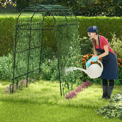 Costway 230CM Metal Garden Arch Heavy Duty Arbor Climbing Trellis Pergola Decoration - 8