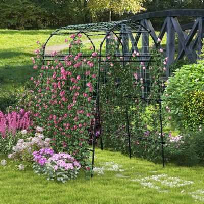 Costway 230CM Metal Garden Arch Heavy Duty Arbor Climbing Trellis Pergola Decoration - 9