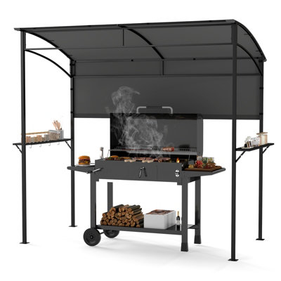 COSTWAY 239 x 108 cm Grill Gazebo Outdoor Patio BBQ Canopy w/ Metal Shelves-Grey