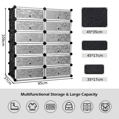 Costway 24 Pairs Portable Shoe Shelves 12-Cube Shoe Storage Cabinet with Removable Shelf