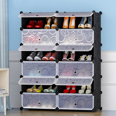 Costway 24 Pairs Portable Shoe Shelves 12-Cube Shoe Storage Cabinet with Removable Shelf - 3
